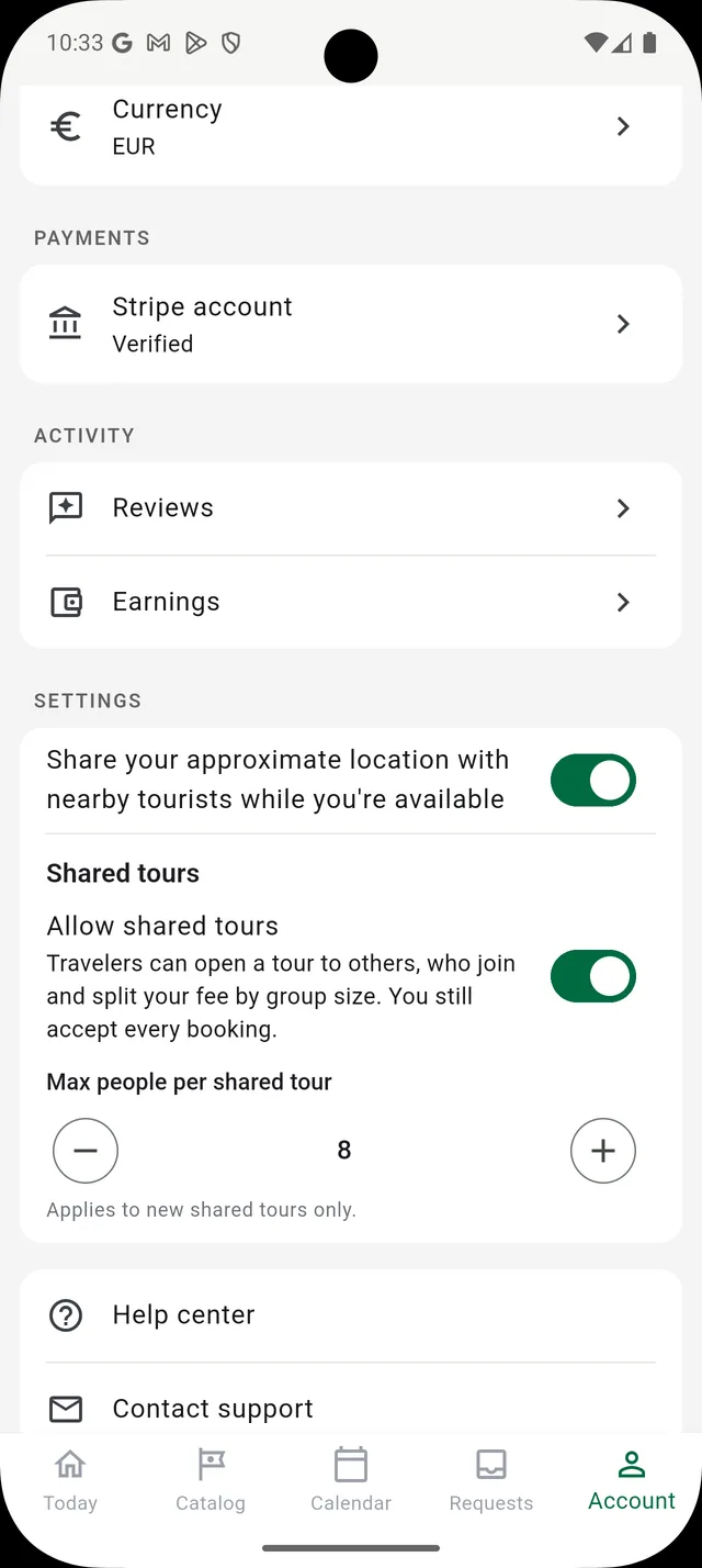 Account and payout settings